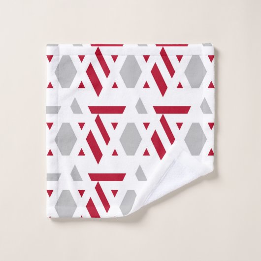 Modern, abstract, wit, rood, lichtgrijs bad handdoek (Wasdoekje)