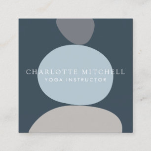 Modern Abstract Zen Stones Blue Logo Yoga, Massage Vierkante Visitekaartje