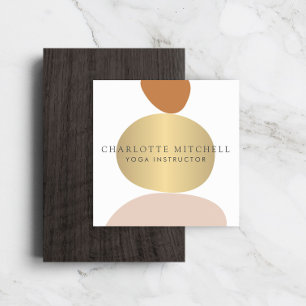 Modern Abstract Zen Stones Gold Logo Yoga, Massage Vierkante Visitekaartje
