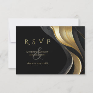 Modern Abstract zwart en goud elegante bruiloft RSVP Kaartje