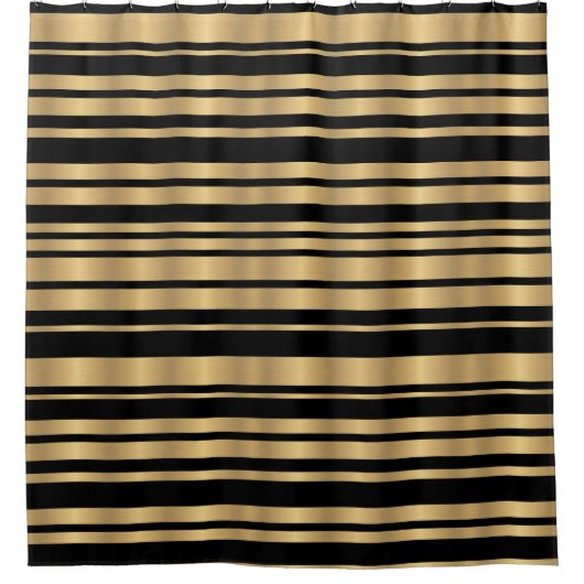 Modern Abstract Zwart en Goud Gestreept Douchegordijn (Voorkant)