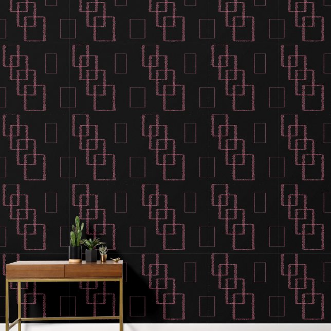 Modern abstract zwart en roze geometrisch behang (Hal)