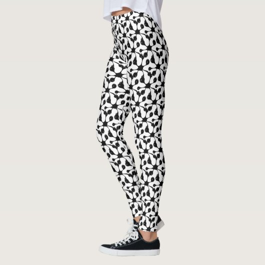 Modern abstract zwart patroon op wit leggings (Links)