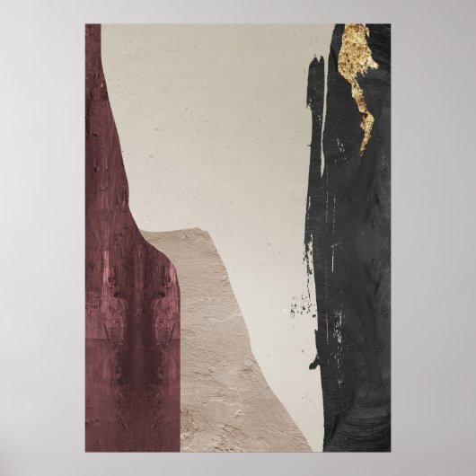 Modern Abstract Zwart Rood & Goud Wall Art Poster (Voorkant)
