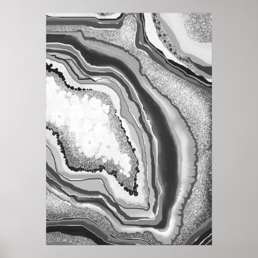 Modern Abstract Zwart Wit Agaat Geode Edelsteen Poster (Voorkant)
