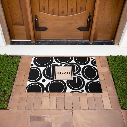 Modern Abstract Zwart Wit Blush Roze Monogram Deurmat (Buiten)