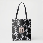 Modern Abstract Zwart Wit Blush Roze Monogram Draagtas (Voorkant)