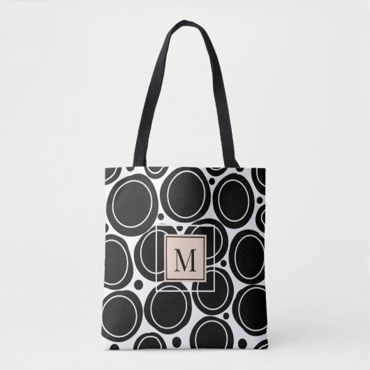 Modern Abstract Zwart Wit Blush Roze Monogram Draagtas (Voorkant)