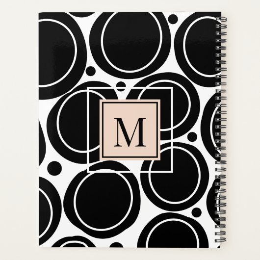 Modern Abstract Zwart Wit Blush Roze Monogram Planner (Achterkant)