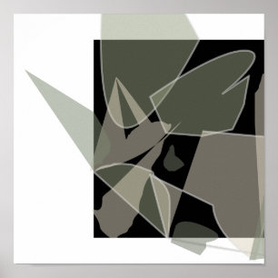 Modern Abstract Zwart Wit Groen Tan Neutraal Poster