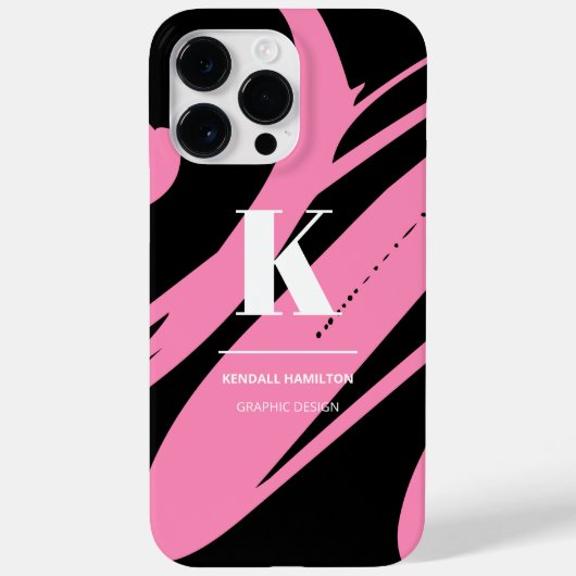 Modern Abstract zwart-wit roze monogram Case-Mate iPhone Case (Achterkant)