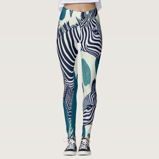 Modern Abstract zwart wit Zebra streeppatroon Leggings (Voorkant)