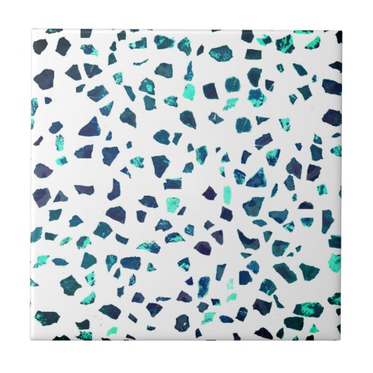 Modern Abstracte gemarmerde Turquoise Terrazzo Tegeltje (Voorkant)