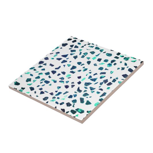 Modern Abstracte gemarmerde Turquoise Terrazzo Tegeltje (Zijkant)