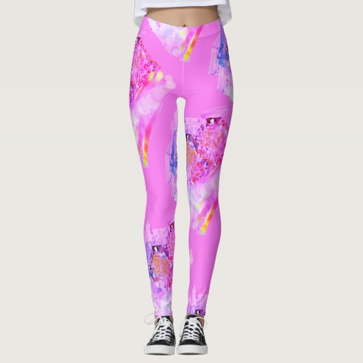 MODERN abstracte lichtroze paarse Leggings (Voorkant)
