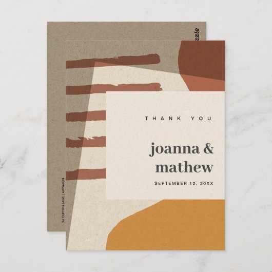 MODERN ABSTRACTE RUST ARTISTIC WEDDING DANK U BRIEFKAART (Voorkant / Achterkant)