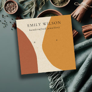 MODERN ABSTRACTE TERRACOTTA RED ART EARRING DISPLA VIERKANTE VISITEKAARTJE