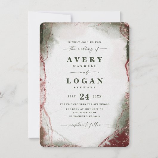 Modern Abstracte Waterverf Terra Rosa Wedding Kaart (Voorkant)