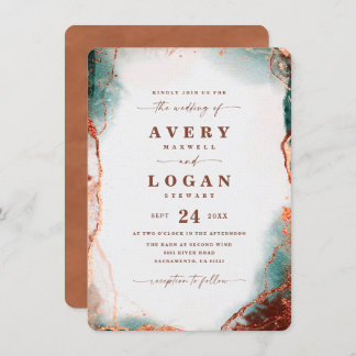 Modern Abstracte Waterverf Terracotta Wedding Kaart