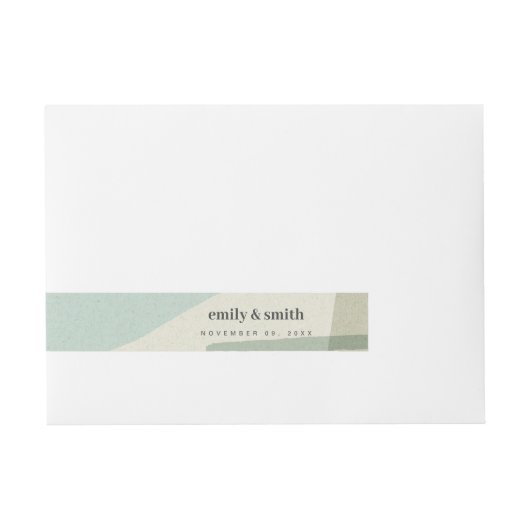MODERN ABSTRACTE ZACHTE AQUA BLUE ARTISTIC WEDING ADRESLABEL WIKKEL (Voorkant)