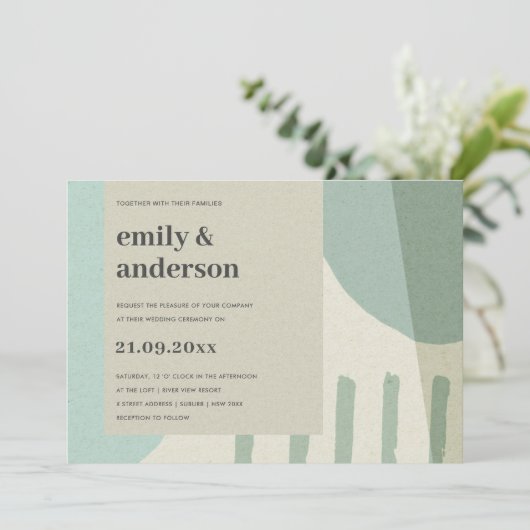 MODERN ABSTRACTE ZACHTE AQUA BLUE ARTISTIC WEDING KAART (Staand voorkant)