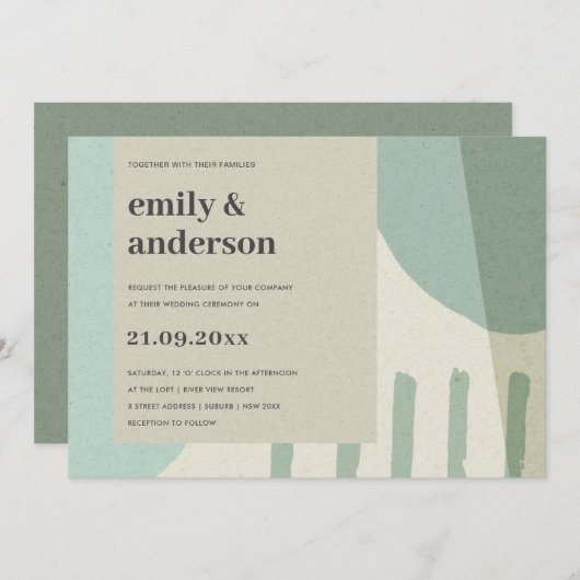 MODERN ABSTRACTE ZACHTE AQUA BLUE ARTISTIC WEDING KAART (Voorkant / Achterkant)