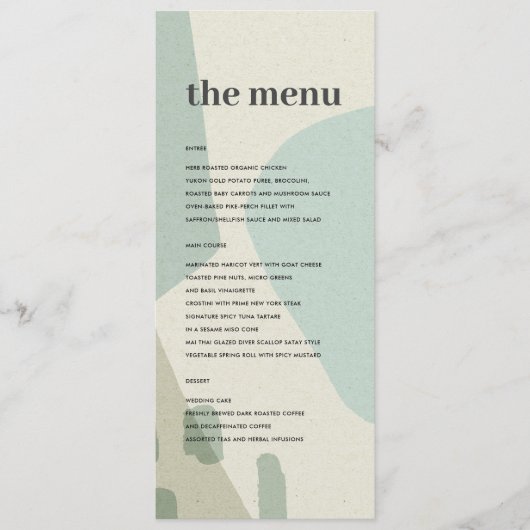 MODERN ABSTRACTE ZACHTE AQUA BLUE ARTISTIC WEDING MENU (Voorkant)
