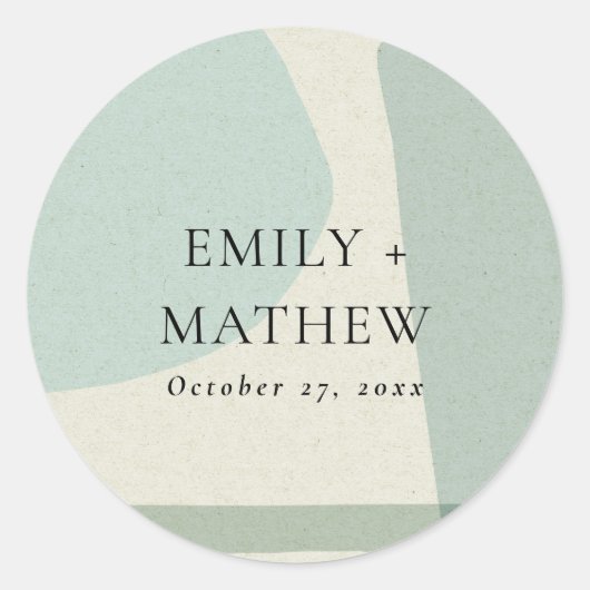 MODERN ABSTRACTE ZACHTE AQUA BLUE ARTISTIC WEDING RONDE STICKER (Voorkant)