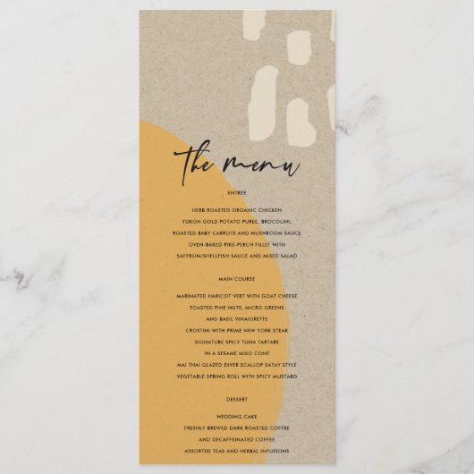 MODERN ABSTRACTE ZACHTE ORANJE RUST KRAFT WEDING MENU (Voorkant)