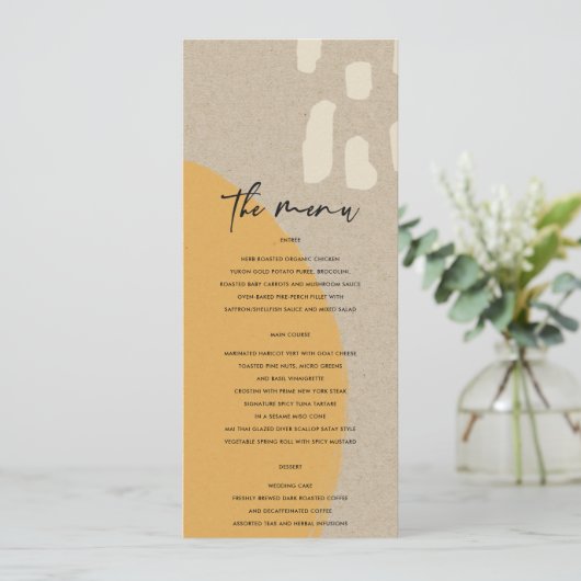 MODERN ABSTRACTE ZACHTE ORANJE RUST KRAFT WEDING MENU (Staand voorkant)