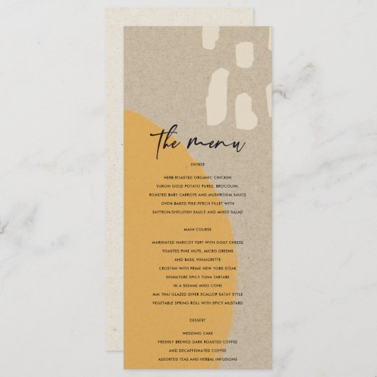 MODERN ABSTRACTE ZACHTE ORANJE RUST KRAFT WEDING MENU (Voorkant / Achterkant)