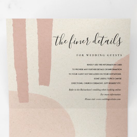 MODERN ABSTRACTE ZFT BLUSH PEACH ARTISTIC WEDING DRIELUIK UITNODIGING (Binnenzijde eerst)