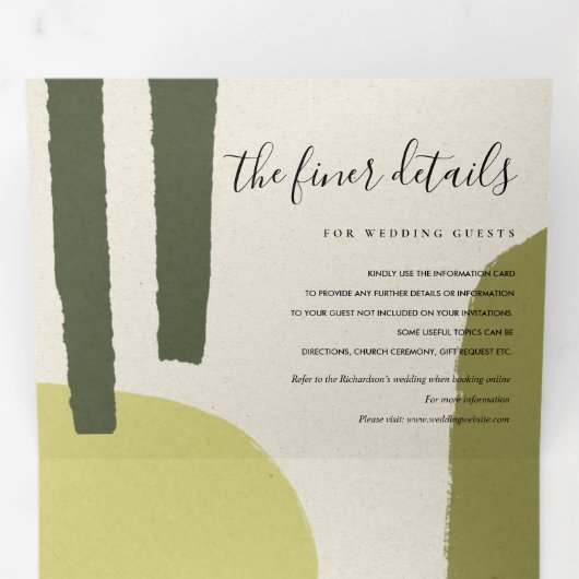 MODERN ABSTRACTE ZFT LIME GROEN ARTISTISCHE WEDING DRIELUIK UITNODIGING (Binnenzijde eerst)