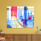Modern Abstraction Black Blue en Red Floral Canvas Afdruk (Insitu (Woonkamer))