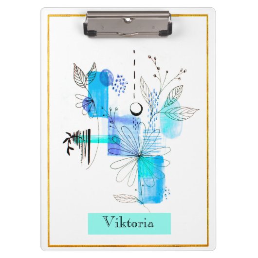 Modern Abstraction Black en Blue Klembord (Voorkant)