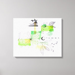 Modern Abstraction Black en Green Floral Canvas Afdruk