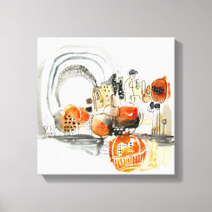 Modern Abstraction Cute Pattern Oranje Doodle Canvas Afdruk