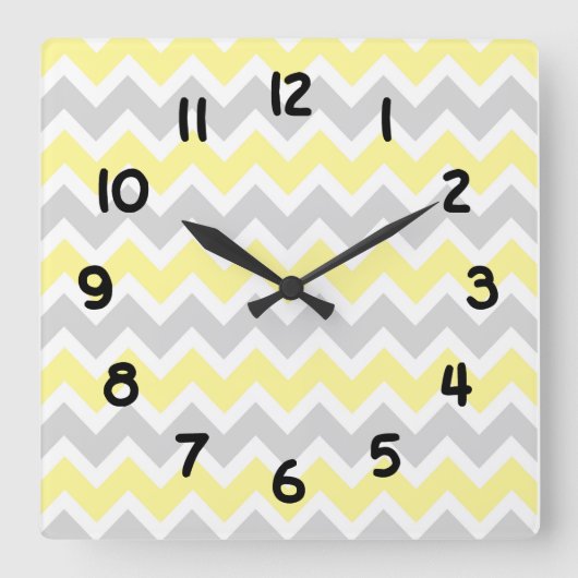 Modern Accent yellow and grijs Chevron Clock Vierkante Klok (Voorkant)