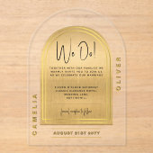 Modern Acryl Goud Vet Zwart Minimalistische Huweli Acryl Uitnodigingen (Voorkant)