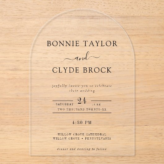 Modern Acrylic Arch Wedding Invitation Suite (Recto)