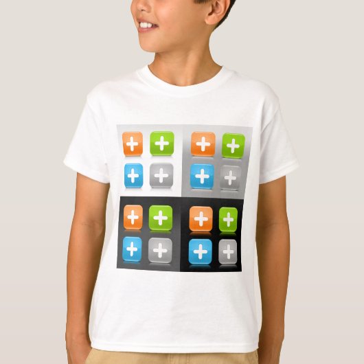 Modern Addition Math Symbol Shiny Glassy Icons T-shirt (Voorkant)