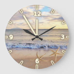 Modern    AdorableBeach Sunset, Zee sterren Grote Klok