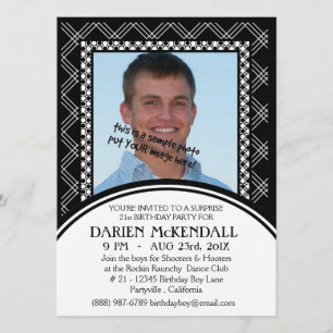 Modern Adult Birthday Party Black and White Kaart