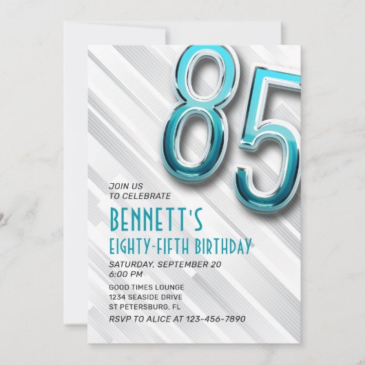 Modern Adult Blauwgroen 85e Verjaardagsuitnodiging Kaart (Voorkant)