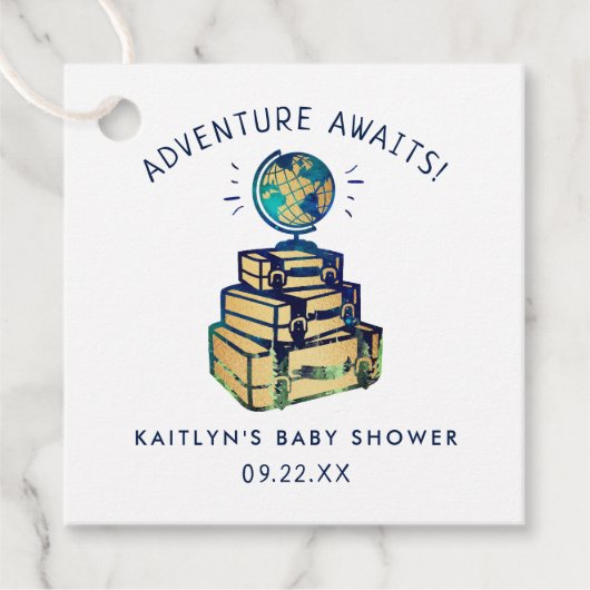 Modern Adventure Wereldbol Baby shower Bedankjes Labels (Voorkant)