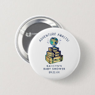 Modern Adventure Wereldbol Baby shower Ronde Button 5,7 Cm