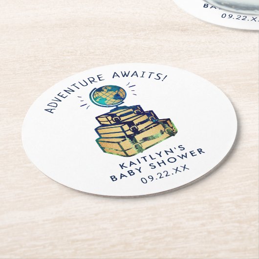 Modern Adventure Wereldbol Baby shower Ronde Kartonnen Onderzetter (Gebogen)