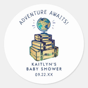Modern Adventure Wereldbol Baby shower Ronde Sticker
