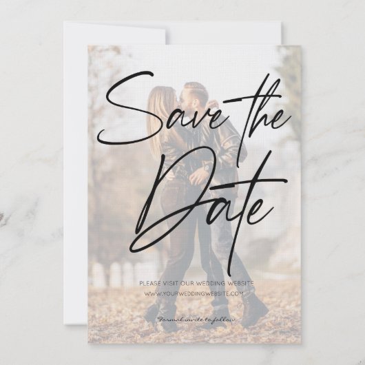 Modern Afbeelding Collage Navy Blue Save The Date (Achterkant)