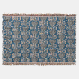 Modern Afrikaans Olifantskop Geometrisch Blauw Deken